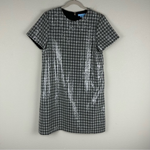 Draper James Gray Black Gingham Sequin Shift Dress Size 4 - Picture 1 of 5